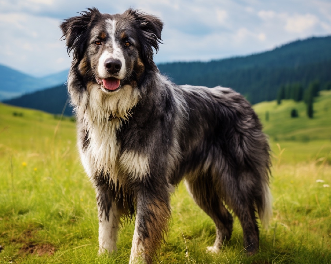 Carpathian Shepherd Dog in the Mountain