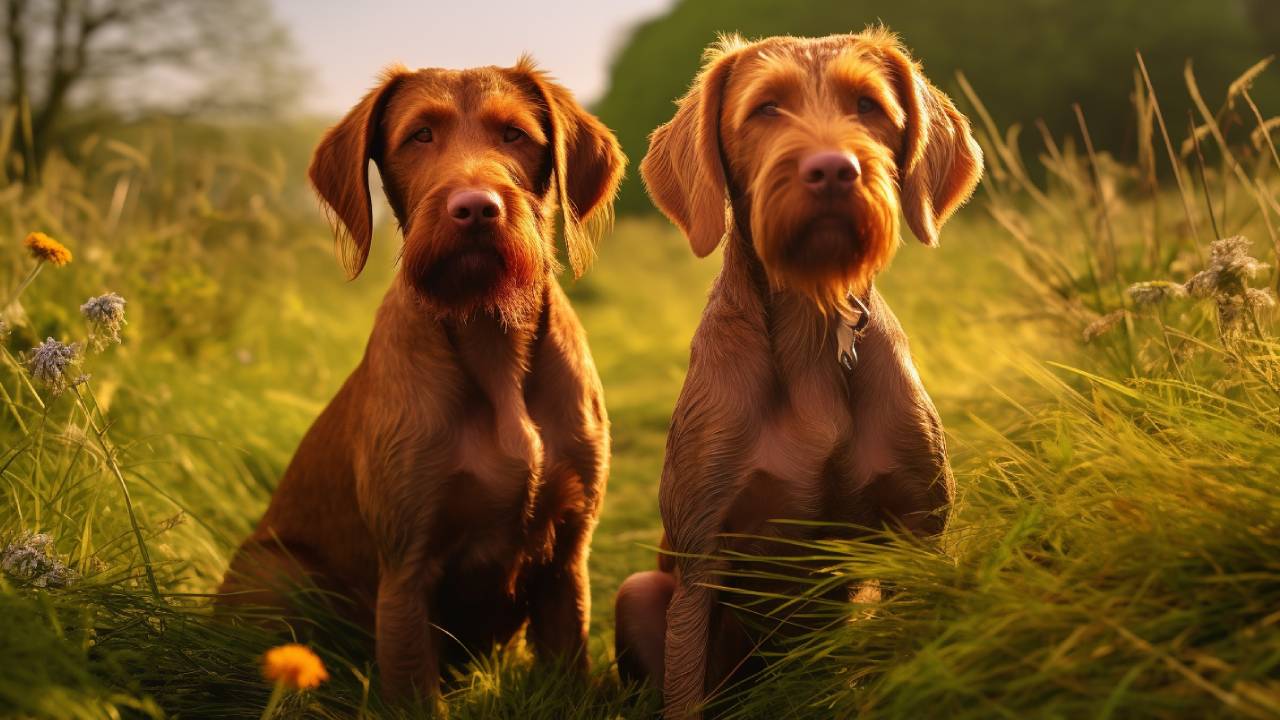 Female and Male wirehaired vizsla dog breed