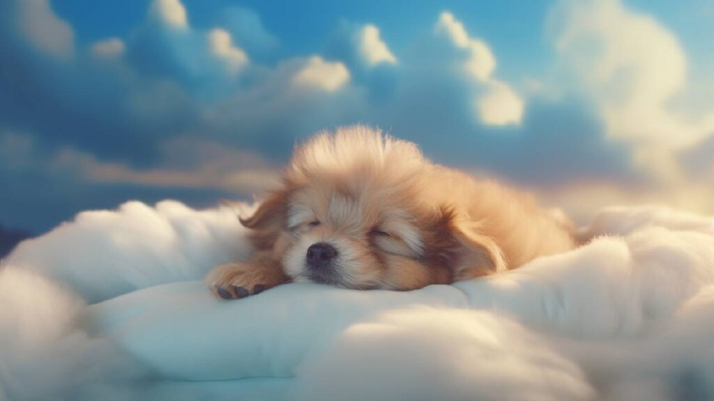a cute dog sleeps and sees dreams