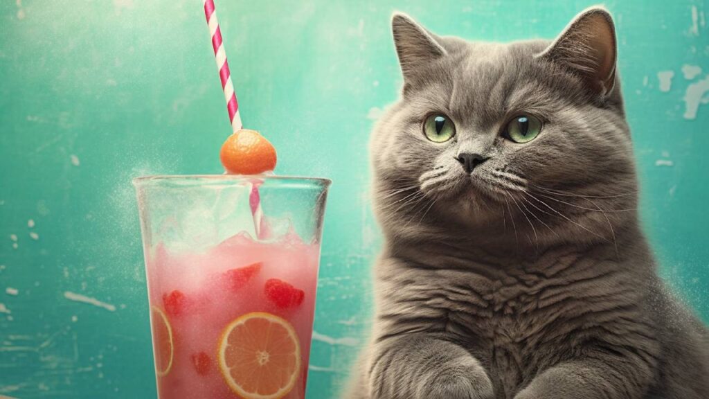 cat drinks juice