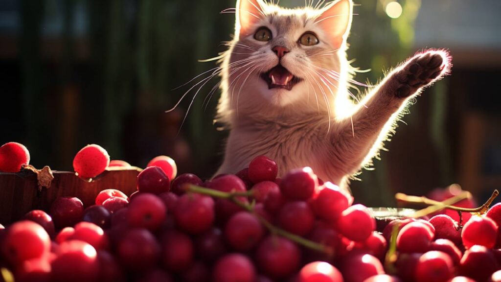 cat is asking for cranberries