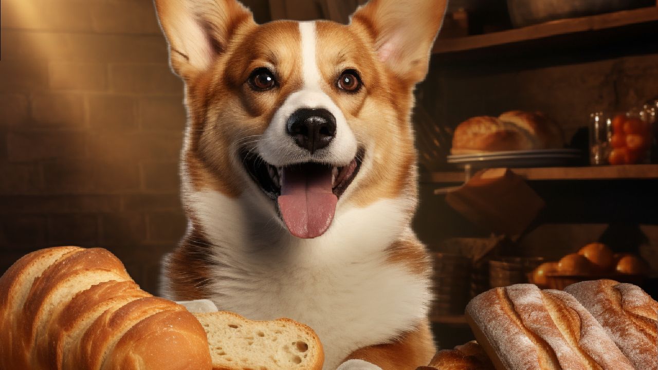 dog eating bread
