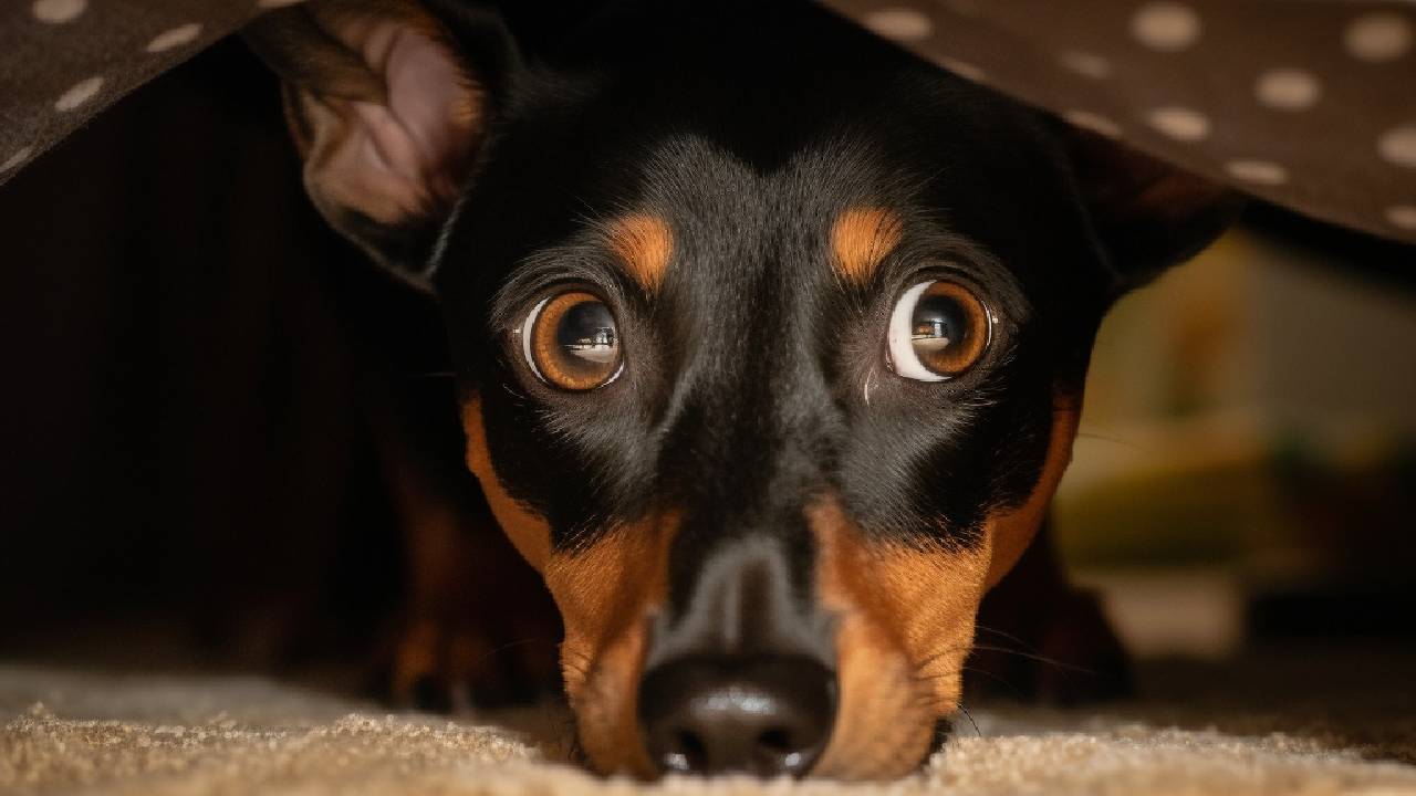 dog is hiding under my bed