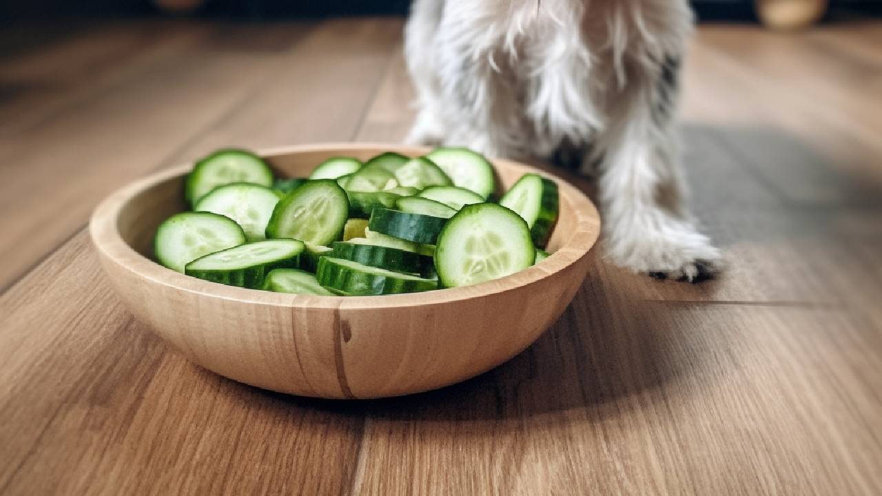 feed dog with a cucumber