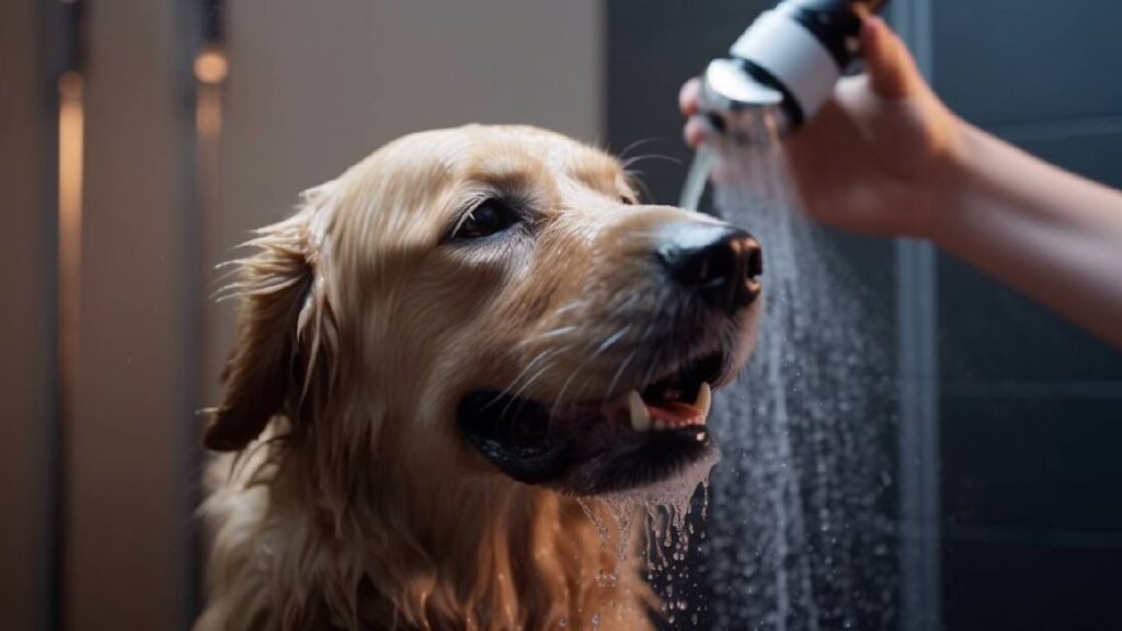 washing a dog with shampoo