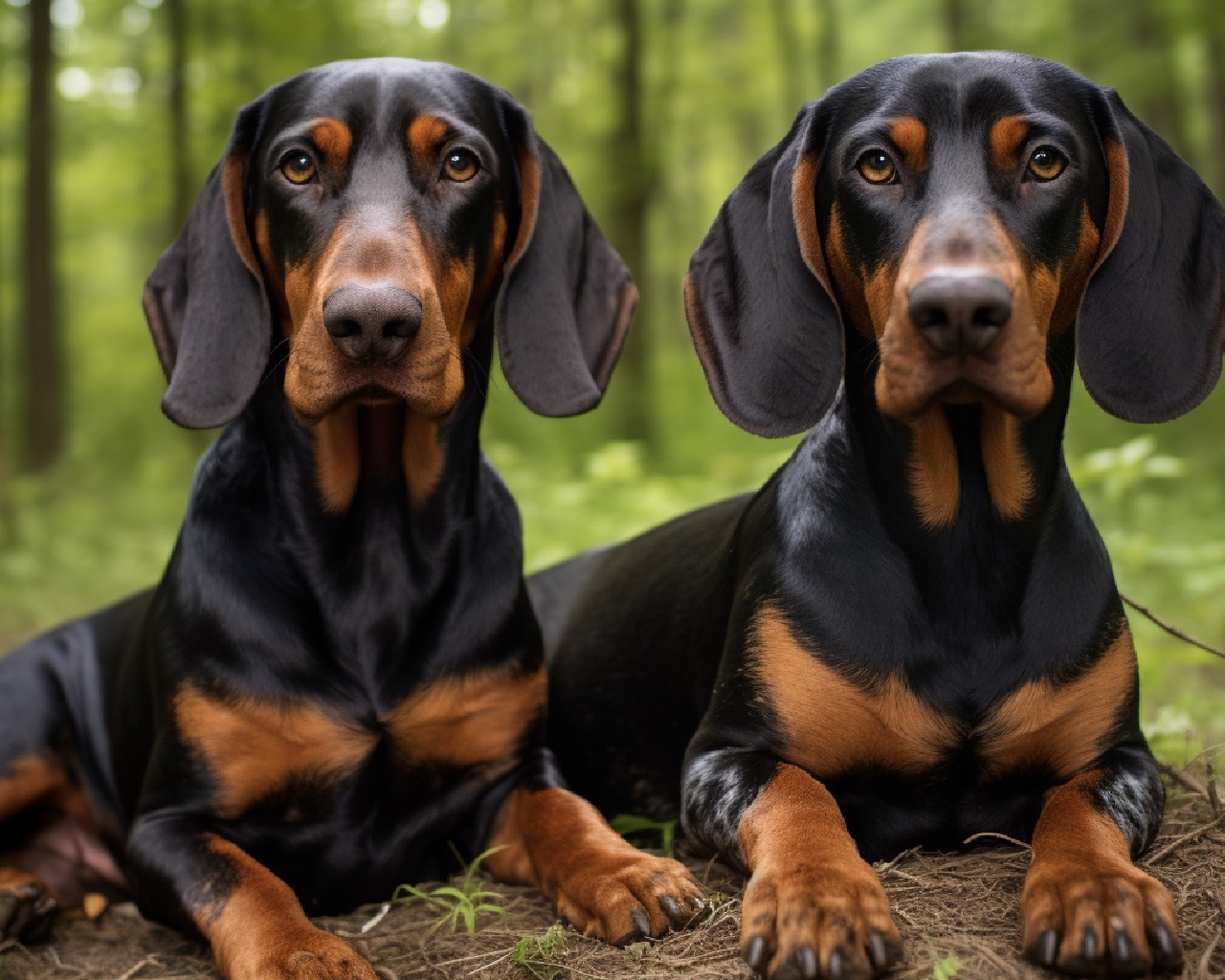 Female and Male Black and Tan Coonhound Dog Breed