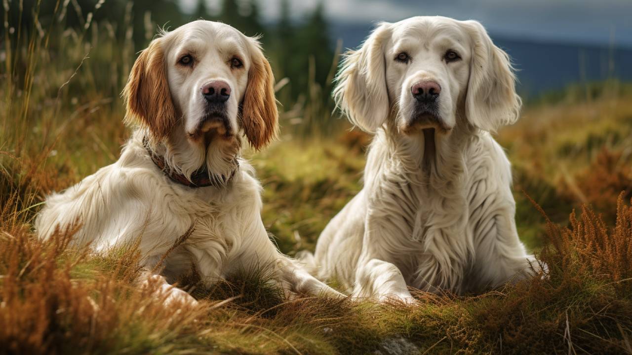 Female and Male clumber spaniel dog breed