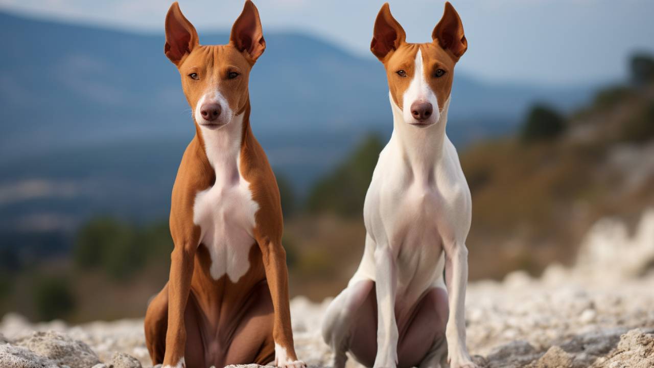 Female and Male ibizan hound dog breed