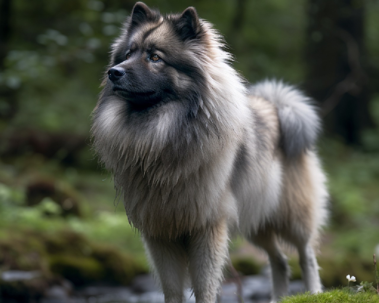 Keeshond Dog Breed in the Forest