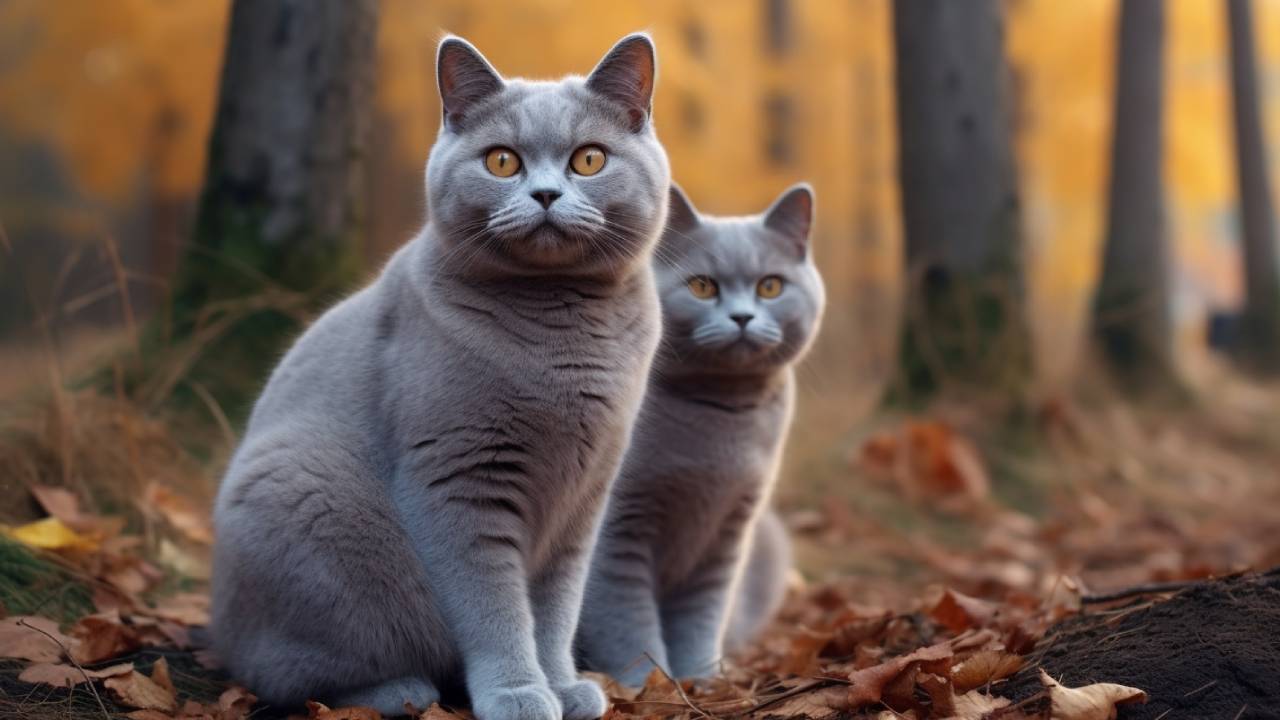 Male and female chartreux cat breed