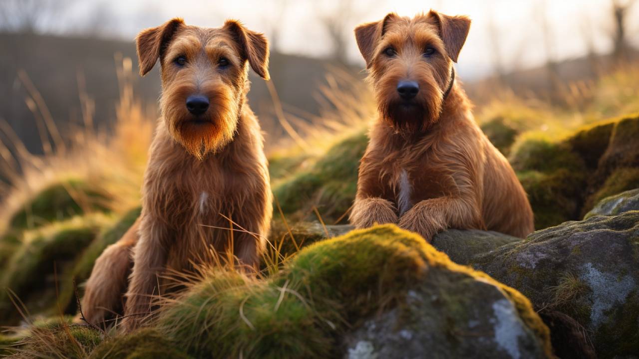Male and female irish terrier dogs breed