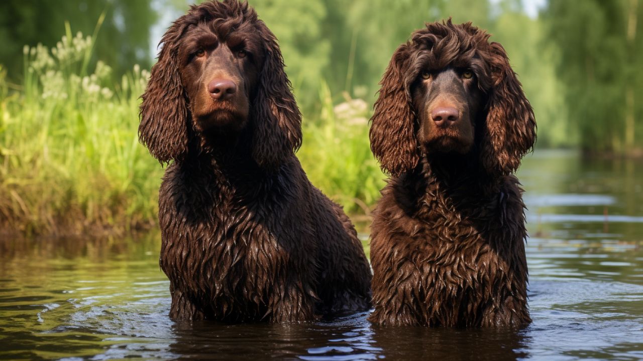 male and female irish water spaniel dogs breed