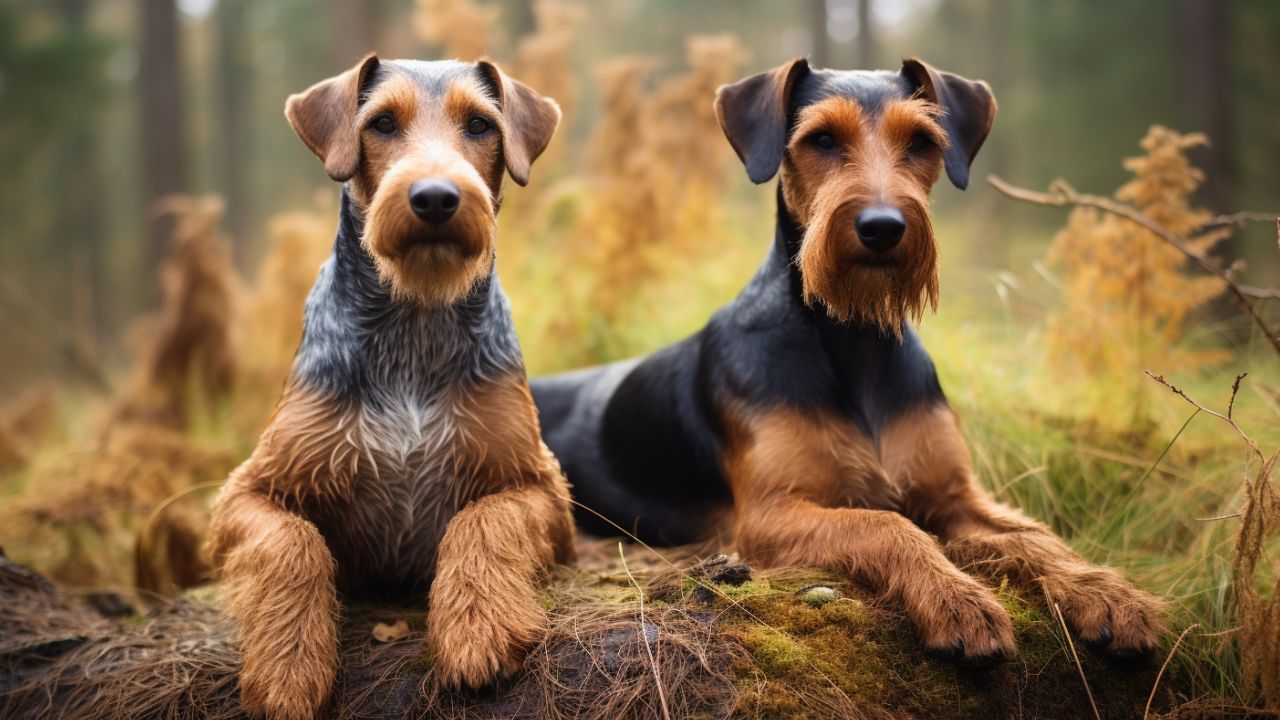 Male and female jagdterrier dogs breed