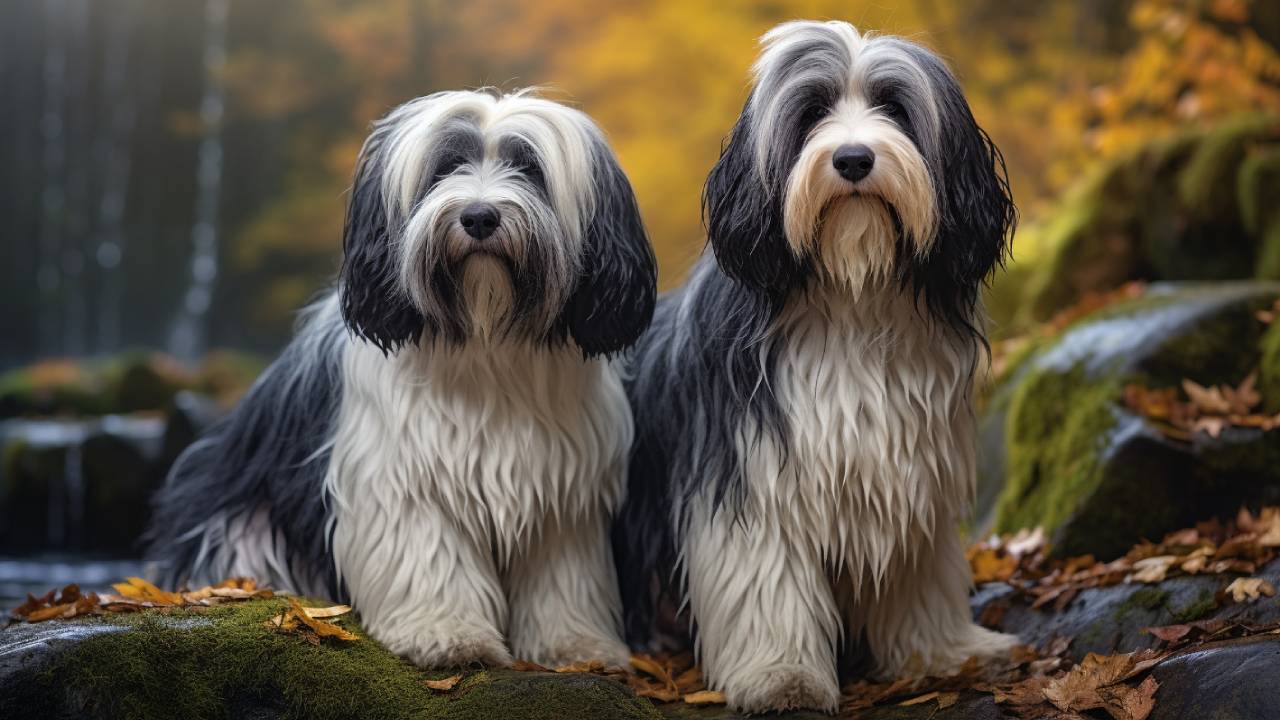 Male and female tibetan terrier dogs breed