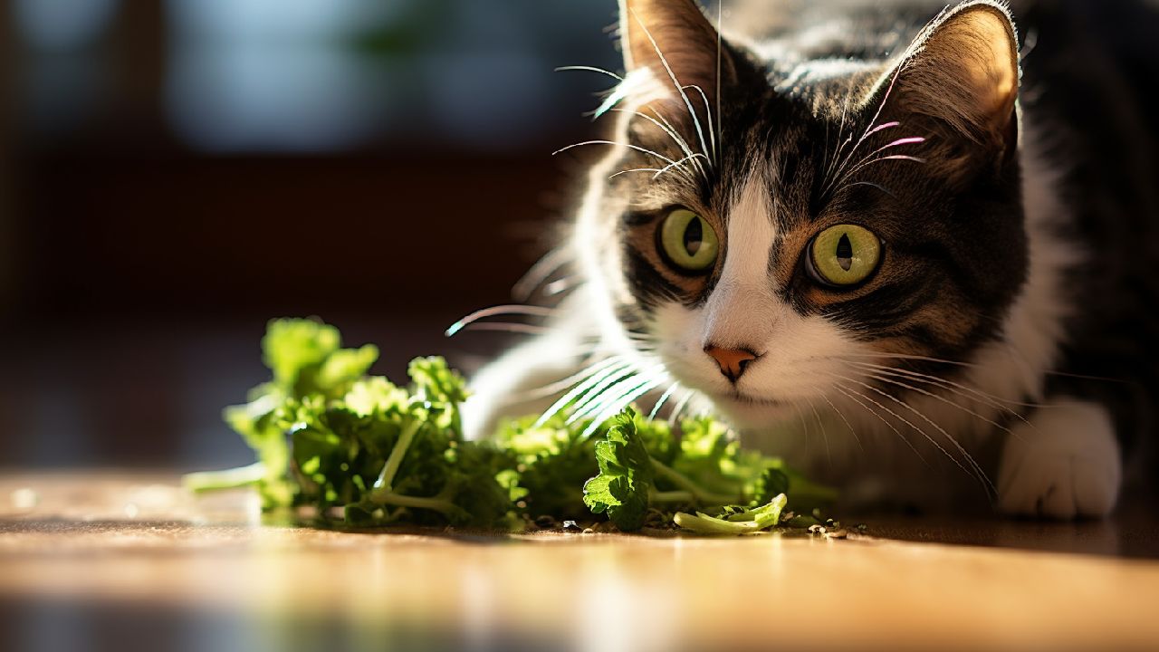 cat-eating-kale