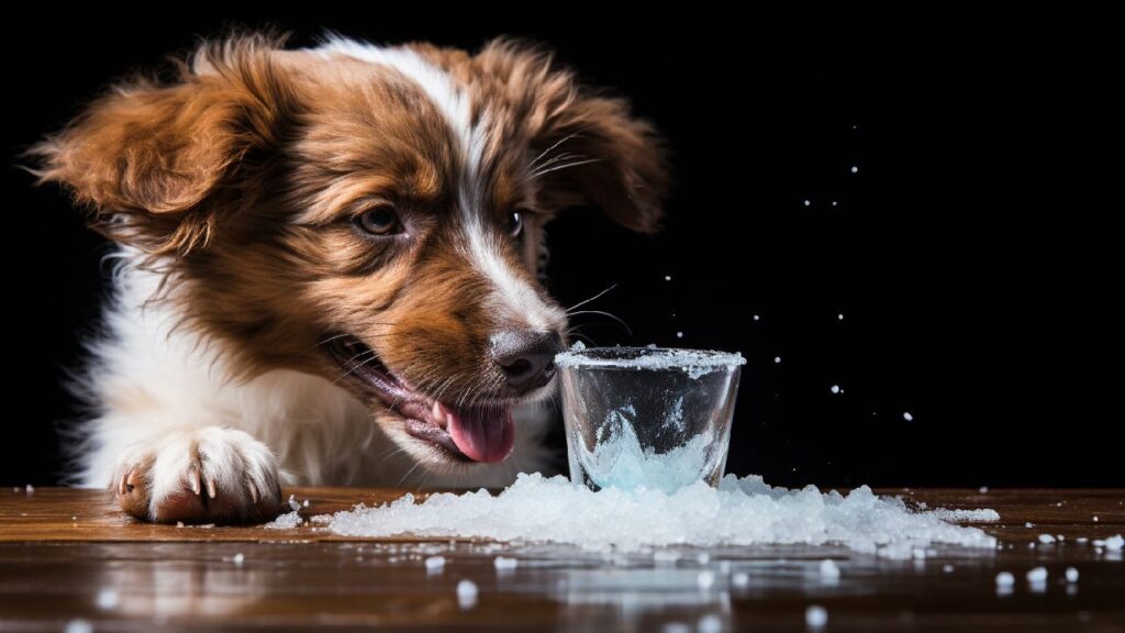 dog eating salt