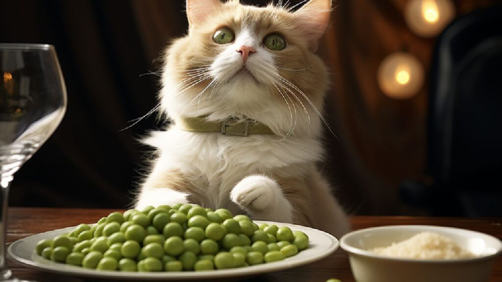 feeding peas to cat