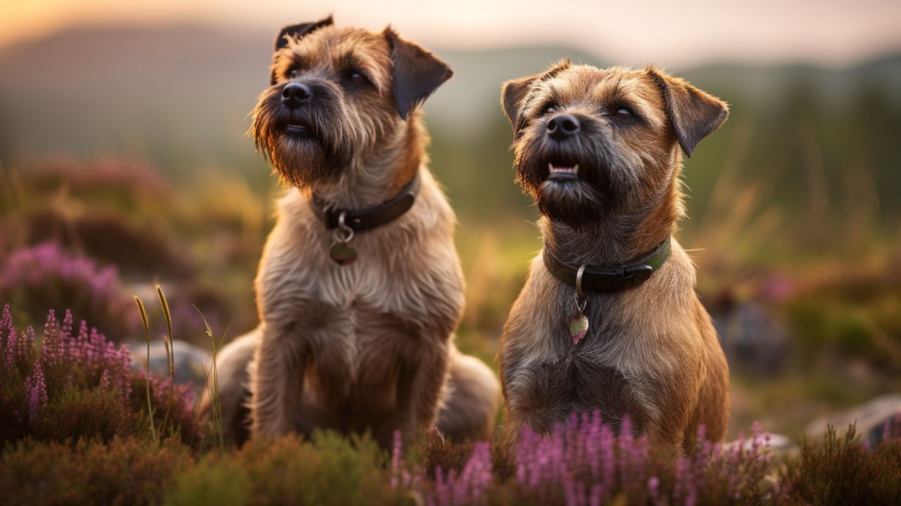 male and female border terrier dogs breed