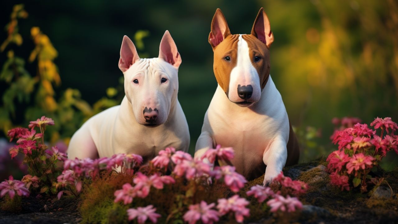 male and female miniature bull terrier dogs breed