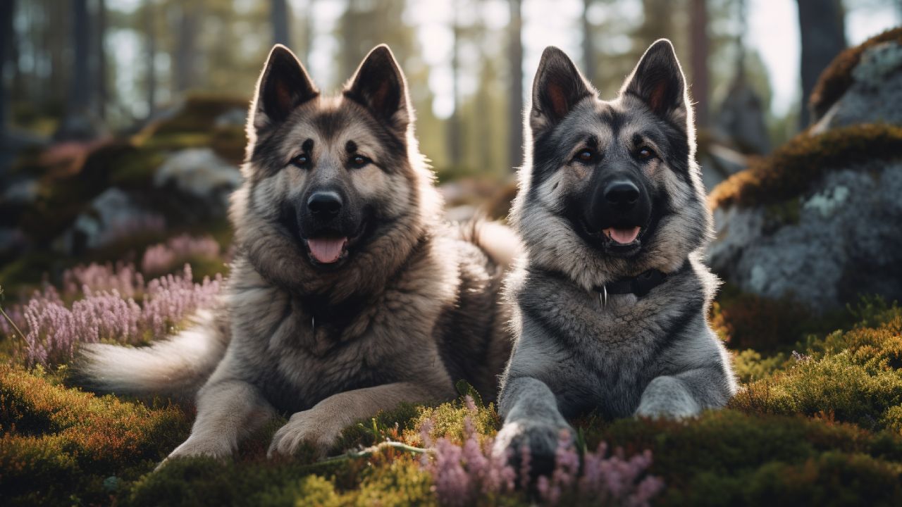 male and female norwegian elkhound dogs