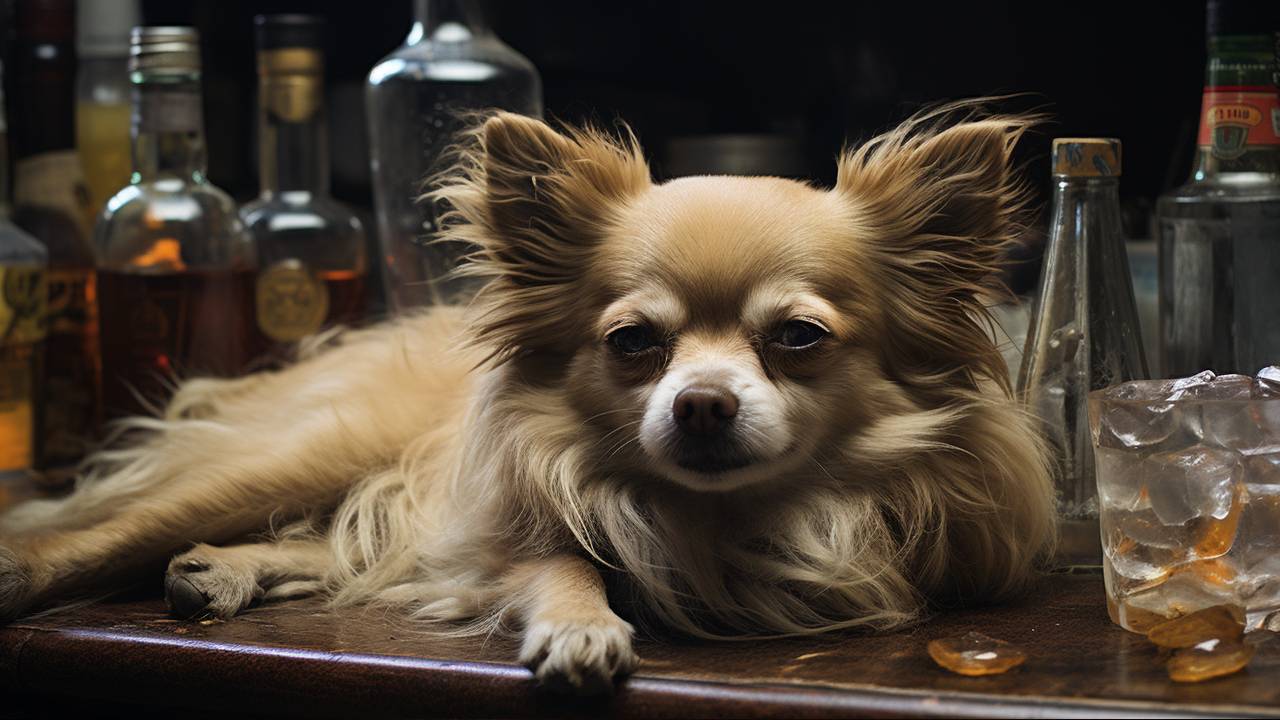 Dog drinks alcohol picture