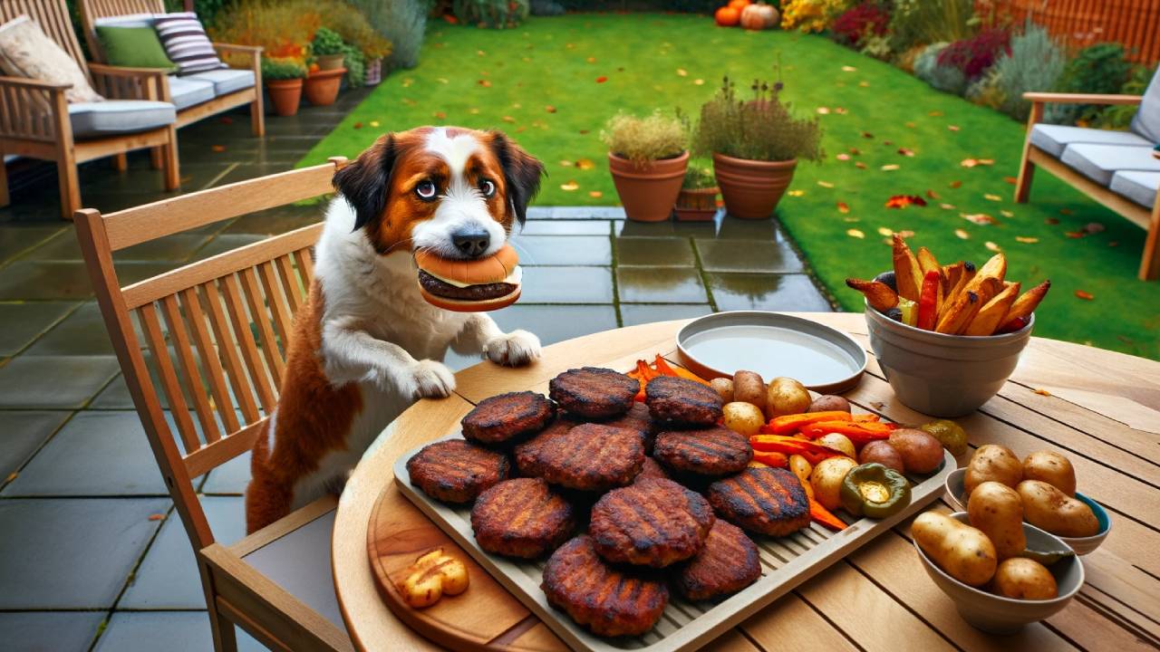 Feeding dogs hamburgers