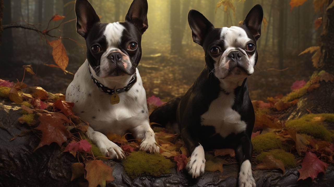 Male and female boston terrier dogs breed