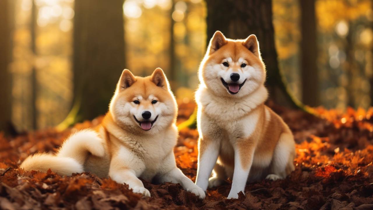 Male and female shiba inu dogs breed