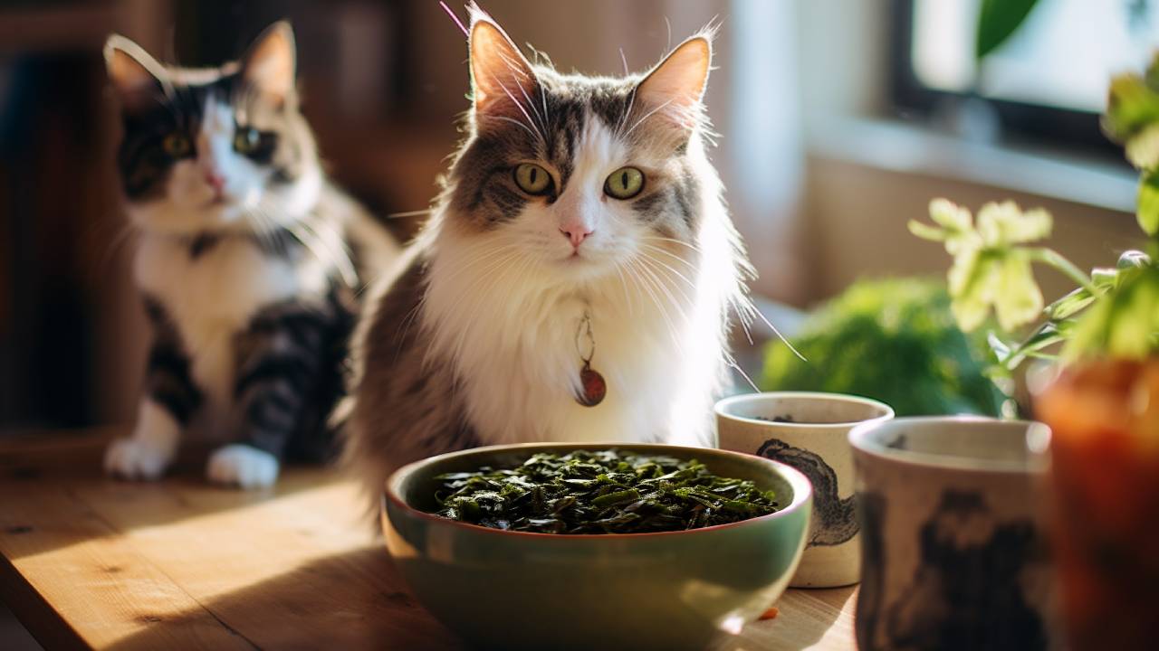 cat eats seaweed salad