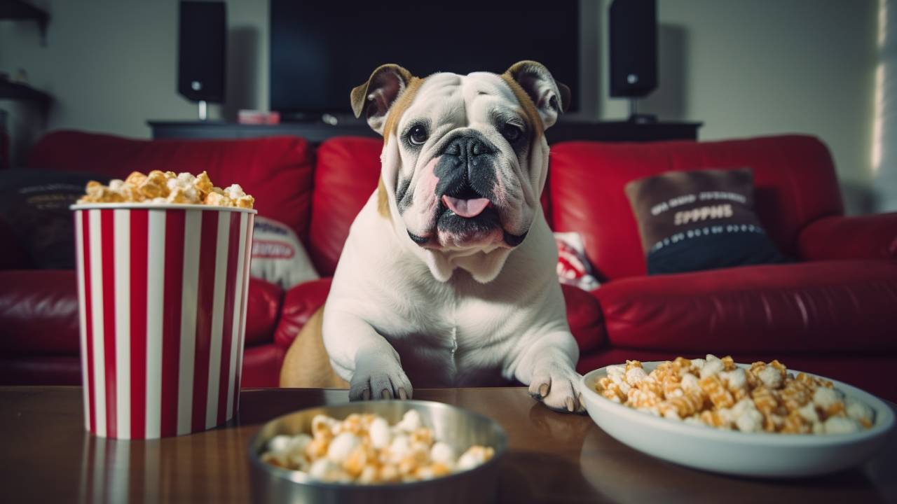 dog and popcorn