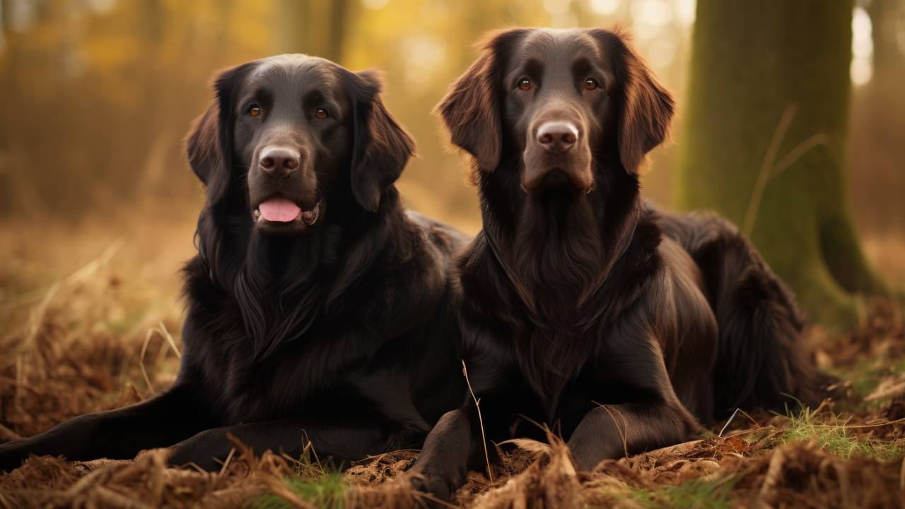 male and female flat-coated retriever dogs breed