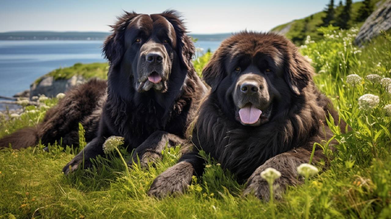 male and female newfoundland dog dogs breed