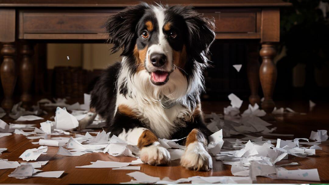 dog eating paper