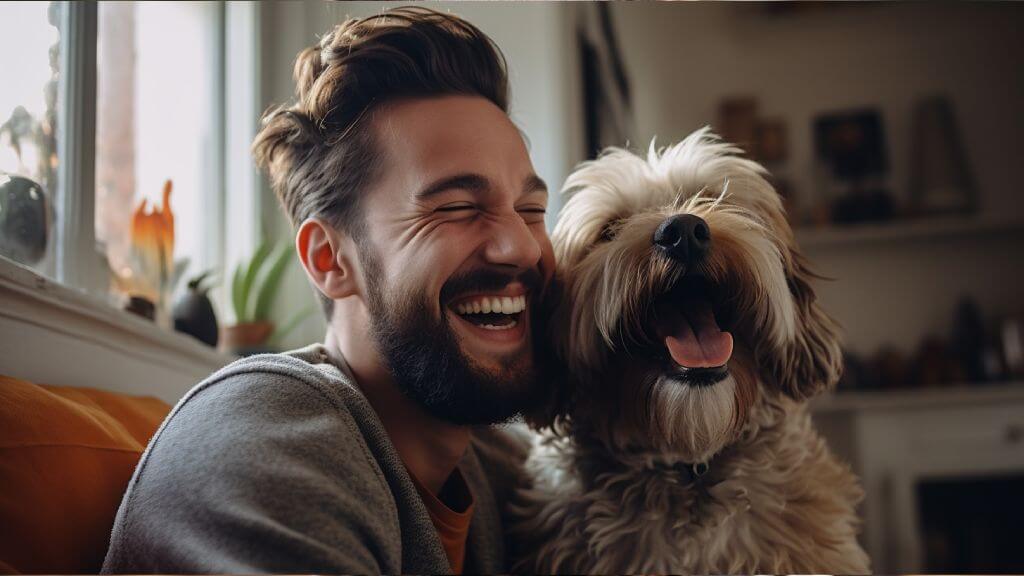 happy dog and owner