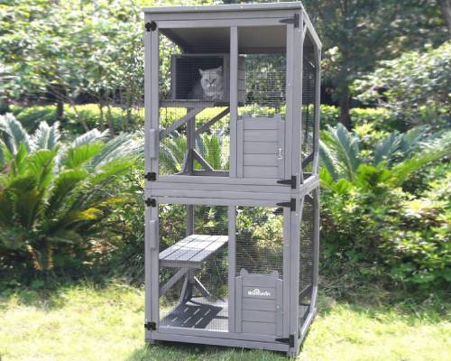 Aivituvin Cat Catio Outdoor Cat House Wooden Large Enclosure with Run on Wheels 70.9_ Upgraded Version Catio with Reinforcement Strip,Waterproof Roof (Grey)