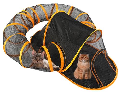 CWTNETAP Cat Tent Outdoor Indoor Pet Enclosure Playground Portable Outside House with Fun Circle Play Tunnel Suitable for Kitty Cat and Small Animals, Exercise Playpen with Carry Bag & Four Stakes