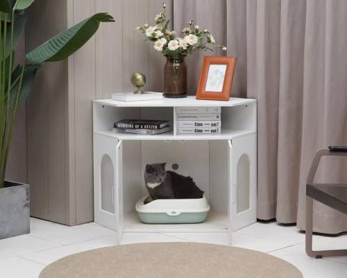 Corner Litter Box Enclosure, Cat Litter Box Furniture Hidden