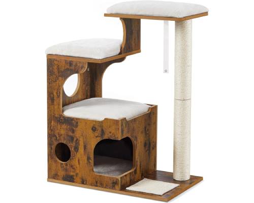 FEANDREA 33.9-Inch Cat Tower, Medium Cat Tree with 3 Beds and Cave