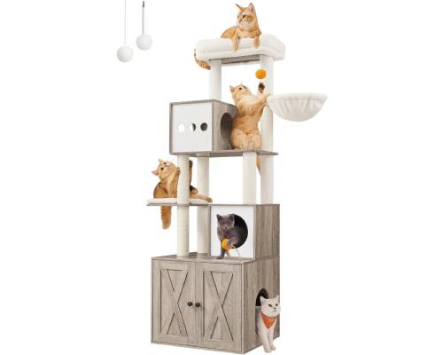 Feandrea Cat Tree with Litter Box Enclosure, 2-in-1 Modern Cat Tower, 72.8-Inch Tall Cat Condo with Scratching Posts