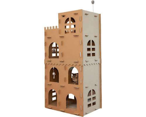 Furhaven Multi-Level Cardboard Cat Condo w_ Catnip for Indoor Cats, Ft. Scratching Pads & Toys
