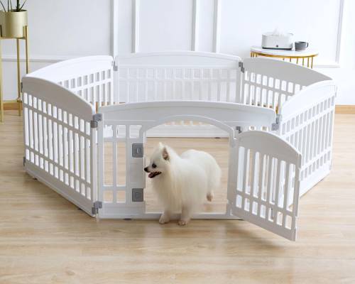 Gupamiga Pet Playpen Foldable Gate for Dogs Heavy Plastic Dog Playpen Puppy Exercise Pen Indoor Outdoor Small Pets Fence Folding Cage 6 Panels for Puppies and Small Dogs