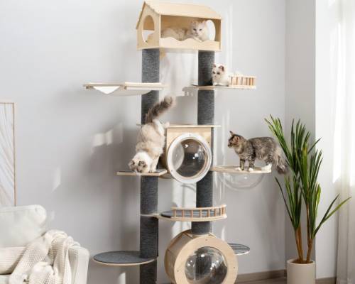 HOSWEETME 86 Inches Large Multi-Storey Cat Tower, Cat Tree with 12 Scratching Posts