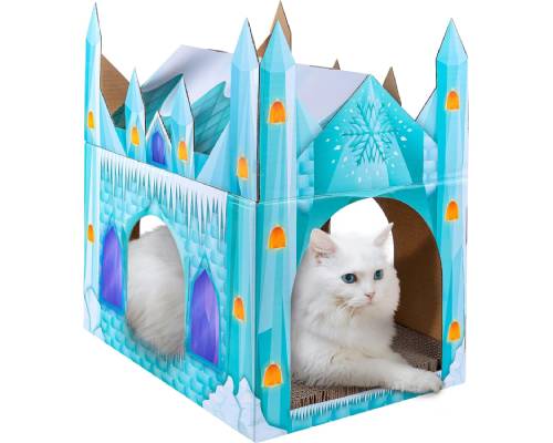 LiBa Cardboard Cat House with Scratch Pad and Catnip, Cat Bed for Indoor Cats