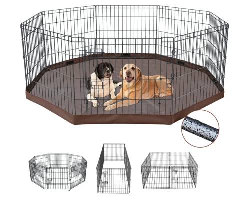 NEZUC Foldable Silver Metal Dog Exercise Playpen Gate Fence Dog Crate 8 Panels 30 Inch Height Puppy Kennels with Bottom Pad for Animals Outdoor Indoor