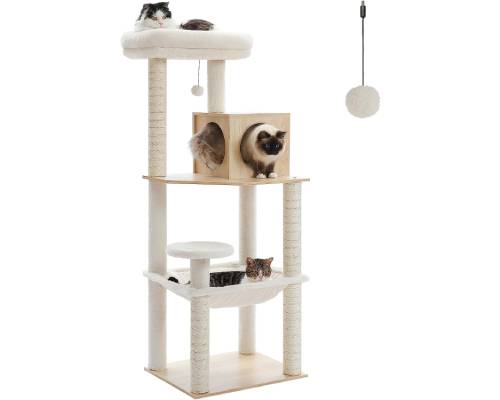 PETEPELA 56'' Cat Tree for Indoor Large Cats, 5-Level Cat Tower with Super Large Hammock