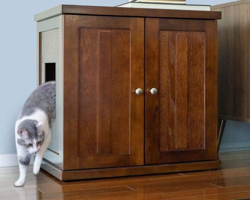THE REFINED FELINE Cat Litter Box Enclosure Cabinet