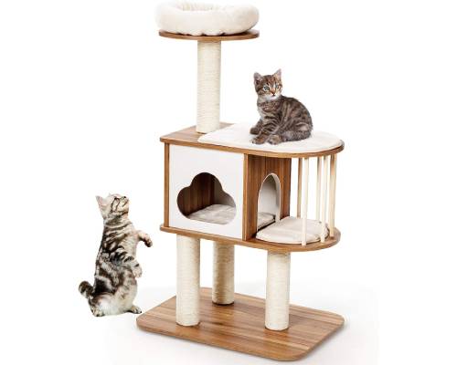 Tangkula Modern Wood Cat Tree, 46 Inches Cat Tower with Platform