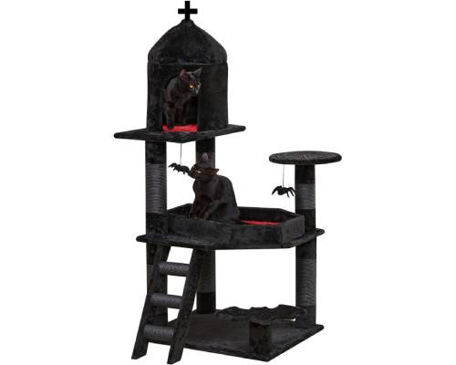 YARUOMY Gothic Cat Tree with Coffin Bed，55_ Cat Tower with Spacious Cat Condo，Scratching Posts