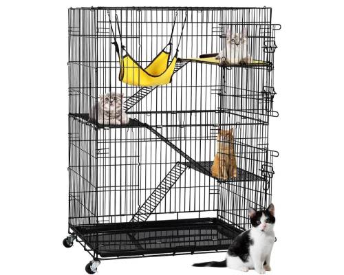 Yaheetech Collapsible Large 3-Tier Metal Wire Pet Cat Kitten Ferret Chinchilla Cage Playpen Crate Enclosure Kennel Cat
