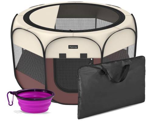 hepeeng Portable Foldable Pet Playpen and Puppy playpen Pet Tent with Carrying Case Collapsible Travel Bowl Indoor_Outdoor Use with Water Resistant and Removable Shade Cover